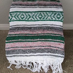 Mexican Blanket Green Gray Pink Falsa Yoga Blanket Handmade Neutral Boho…